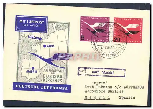 Lettre Allemagne London Paris Madrid Lufthansa 15 5 55