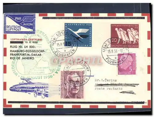 Lettre Allemagne Hamburg Dusseldorf Dakar Rio de Janeiro 15 6 56