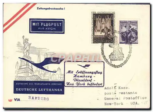 Lettre Autriche Lufthansa to New York 29 5 1955
