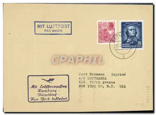 Lettre Allemagne Dusseldorf New York 3 6 1955