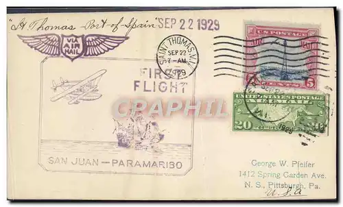 Lettre 1st Flight san Juan Paramaribo 22 9 1929