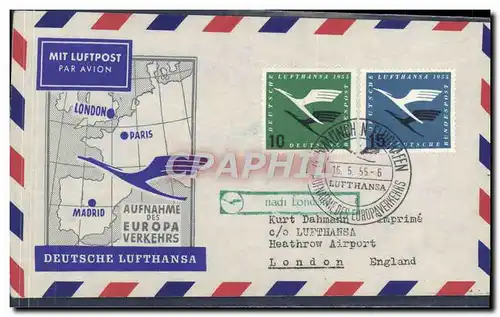 Lettre Allemagne London Paris Madrid 16 5 55