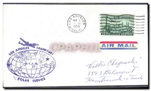 Lettre Etats Unis los Angeles Frankfurt FAM 27 Polar Service 1 11 1958