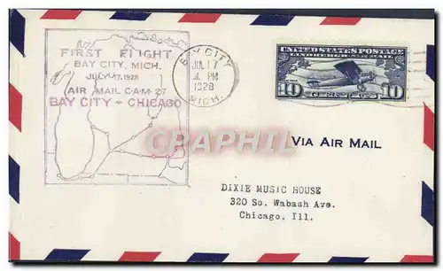 Lettre Etats Unis Bay City Chicago 17 7 1928
