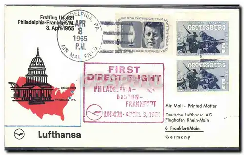 Lettre Etats Unis Philadelphia Frankfurt 3 4 1965