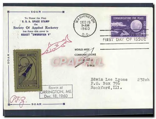 Lettre Etats Unis Washington Rocket vignette Rockford Orrington 15 12 1960