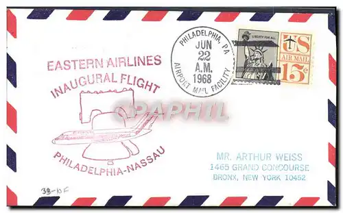 Lettre Etats Unis Eastern Airlines Philadelphia Nassau 22 6 1968