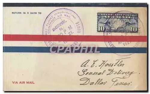 Lettre Etats Unis Mc Keesport Cleveland Pittsburgh 21 4 1927