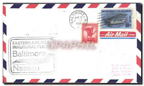 Lettre Etats Unis Eastern Airlines Baltimore Nassaut 22 6 1968