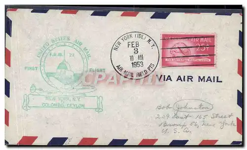 Lettre Etats Unis New York to Colombo Ceylon 3 2 1953