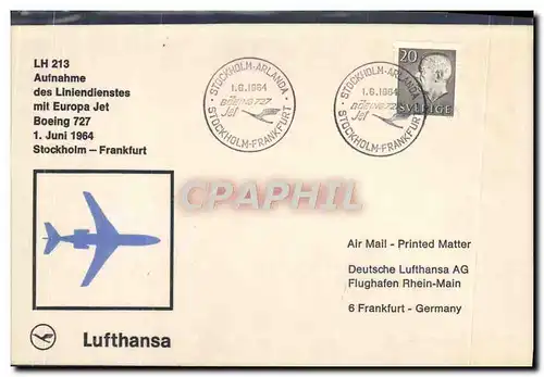 Lettre 1er Vol Suede Stockholm Frankfurt 1 6 1964