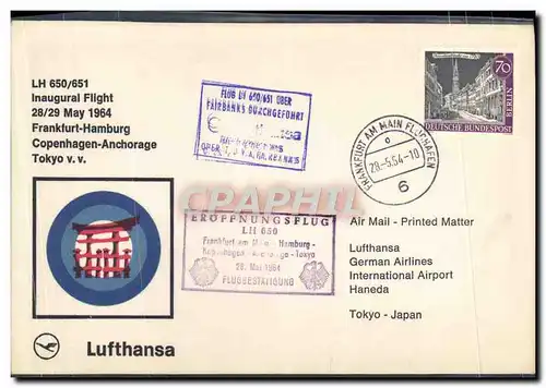 Lettre 1er Vol Frankfurt Hambourg 28 5 1964 Lufthansa