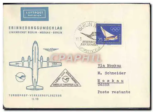 Lettre 1er Vol Berlin Moskau Berlin 31 3 1960