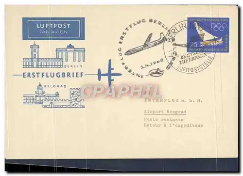 Lettre 1er Vol Berlin Belgrad 5 4 1960