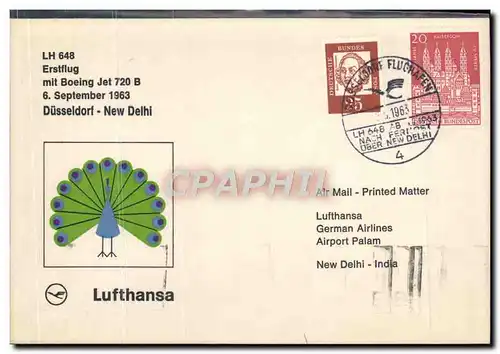 Lettre 1er Vol Dusseldorf New Delhi 6 9 1963