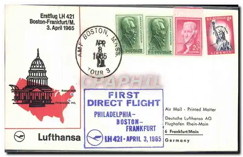 Lettre 1er Vol Etats Unis Boston Frankfurt 3 4 1965