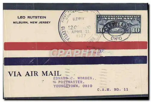 Lettre 1er Vol Etats Unis Cleveland Pittsburgh 21 4 1927