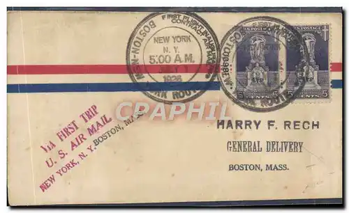 Lettre 1er Vol Etats Unis Boston New York 1 7 1926
