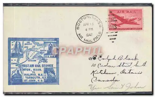 Lettre 1er Vol Etats Unis Boston Halifax 15 4 1947