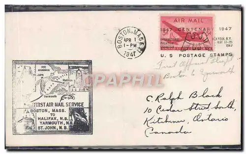 Lettre 1er Vol Etats Unis Boston Halifax 1 4 1947