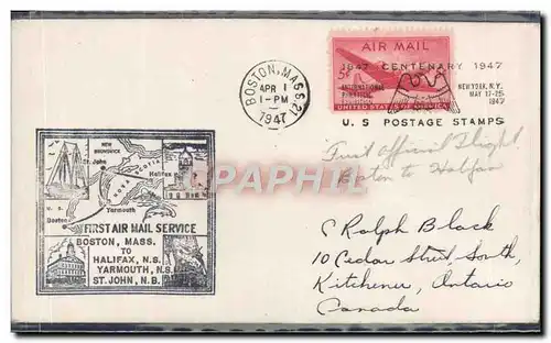 Lettre 1er Vol Etats Unis Boston Halifax 1 4 1947