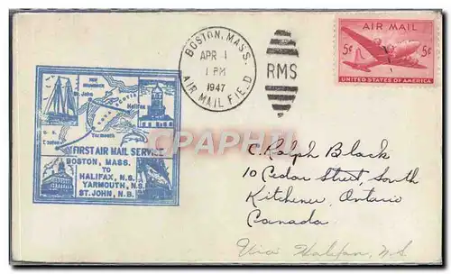 Lettre 1er Vol Etats Unis Boston Halifax 1 4 1947