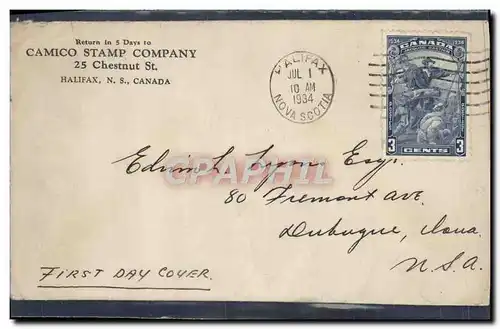 Lettre Canada Halifax to USA FDC Cartier 1 7 1934