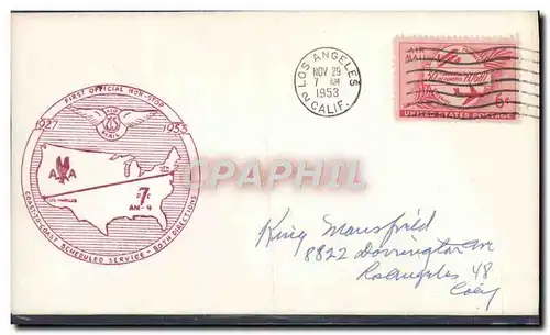 Lettre Etats unis 1st Flight Los Angeles New York 29 11 1953