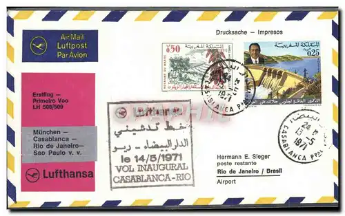 Lettre Maroc Munchen Casablanca Rio de Janeiro Sao Paulo 13 5 1971