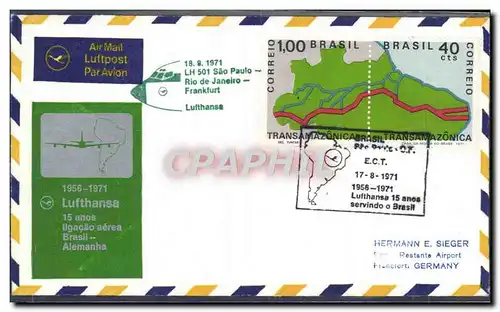 Lettre Bresil LH501 Sao Paulo Rio de Janeiro Lufthansa 18 8 71