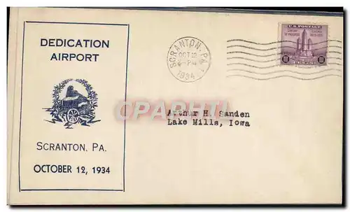 Lettre Etats Unis Dedication Airport Scranton Pa 2 11 1934