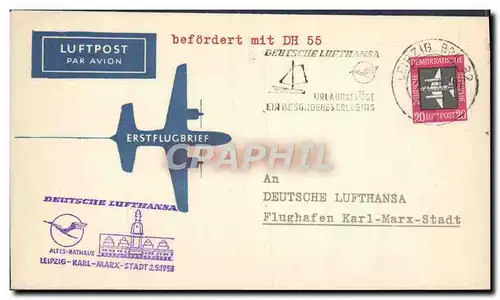 Lettre Allemagne DDR Lufthansa Leipzig Karl Marx Stadt 2 9 1958