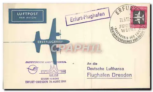 Lettre Allemagne DDR Erfurt Dresden 31 3 1958