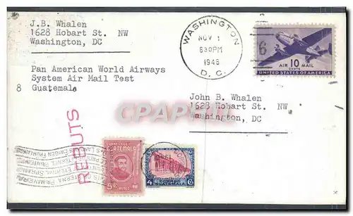 Lettre Etats Unis Flight to Washington 1 11 1946