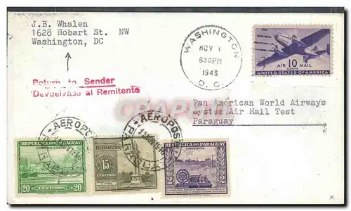 Lettre Etats Unis Flight to Paraguay 1 11 1946