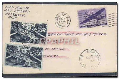 Lettre Etats Unis Flight to Martinique Dearborn 1 11 1946