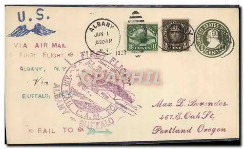 Lettre Etats Unis 1st flight Albany Buffalo 1 6 1923