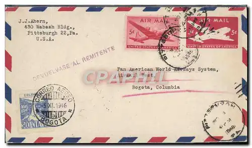 Lettre Etats Unis Flight to Bogota 3 11 1946