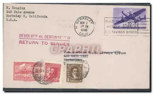 Lettre Etats Unis Flight to Uruguay 1 11 1946