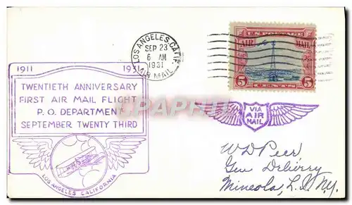 Lettre Etats Unis Flight to Mineola Los Angeles