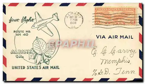 Lettre Etats Unis 1st flight Albany 10 10 1938