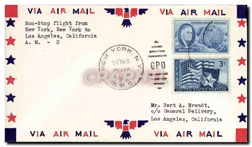 Lettre Etats Unis Flight New York to Los Angeles 15 2 1946