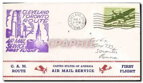 Lettre Etats Unis 1st flight Cleveland Toronto Route 1 8 1946