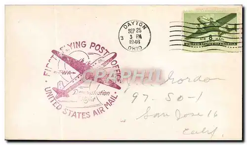 Lettre Etats Unis 1st Flying Post Dayton 25 9 1946