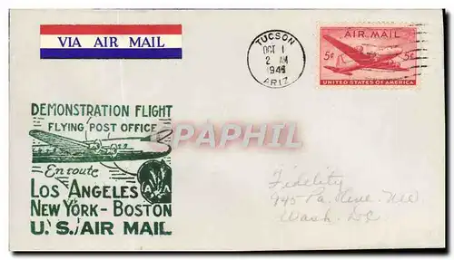 Lettre Etats Unis 1st flight Los Angeles New York Boston Tucson 1 10 1945