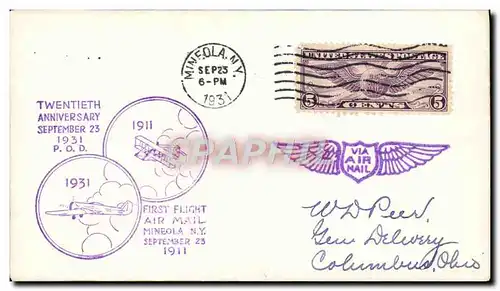 Lettre Etats Unis 1st flight Mineola 23 9 1931