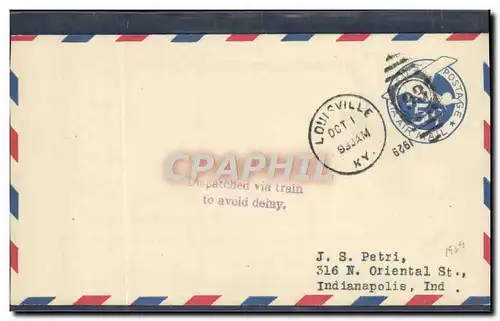 Lettre Etats Unis Flight Lousiville 1 10 1929 dispatched by train !