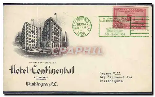 Lettre Etats Unis Hotel Continental Washington 14 12 1928