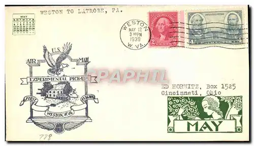 Lettre Etats Unis 1st Flight Westont o Latrobe Pa 12 5 1939 Aigle