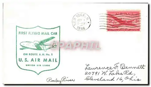 Lettre Etats Unis AM 1 First Flying Mail Car New York Cleveland 1 10 1946